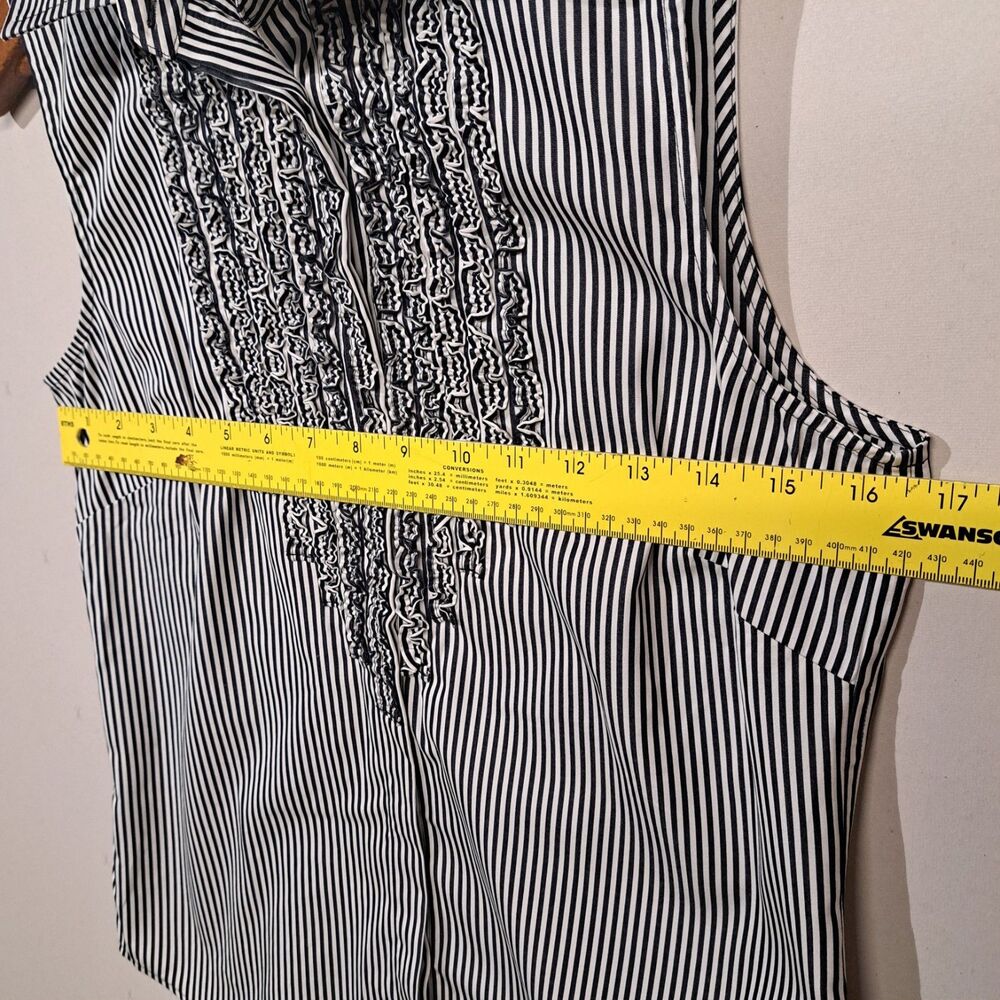 Lauren Ralph Lauren Sleeveless Ruffled Blouse Black White Stripes Size 4 Cotton - Picture 6 of 7